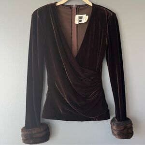 Vintage Tadashi Shoji Velvet and Faux Fur Wrap Top